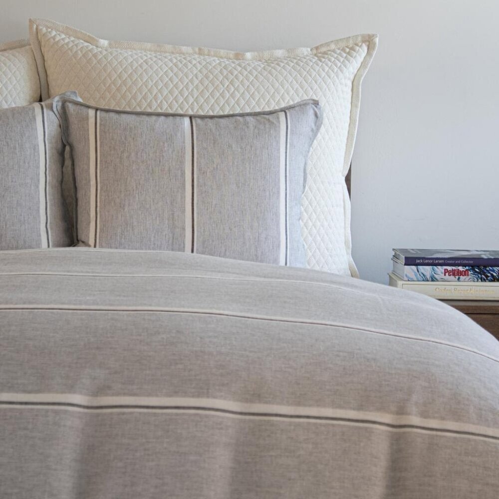 $1,550! NWT Ann Gish 3-PC Linen Wool Stripe Grey QUEEN Duvet Cover & 2 Std Shams